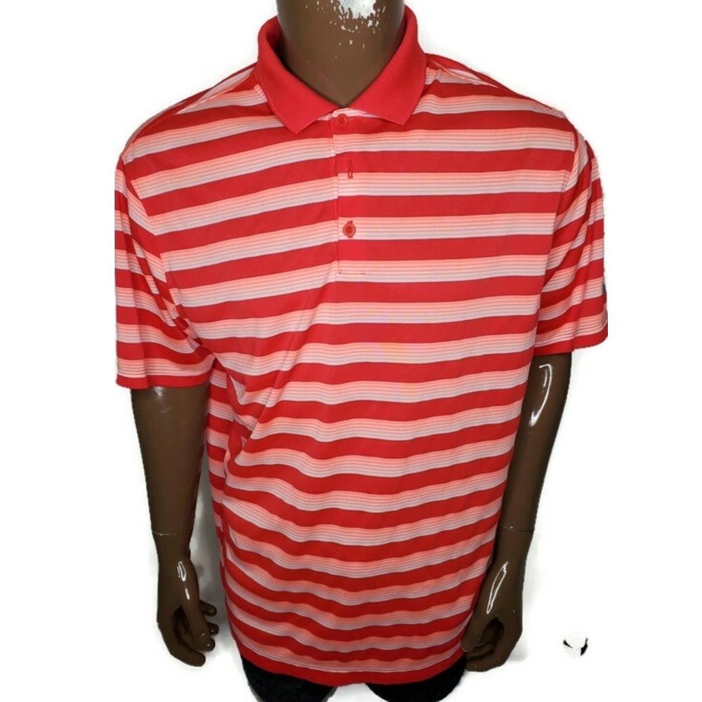 Nike Golf Dri-FIT Polo Shirt Mens Large Red White Striped Short Sleeve Standard